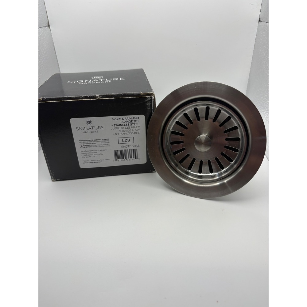 Signature Hardware 3-1/2 Drain and Flange Set‎ Stainless Steel